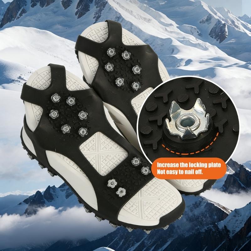 Ice Cleats With 10 Steel Spikes Elastic Traction Aid For Winter Boot Hiking Shoes Covers Ice Grippers Crampons Unisex