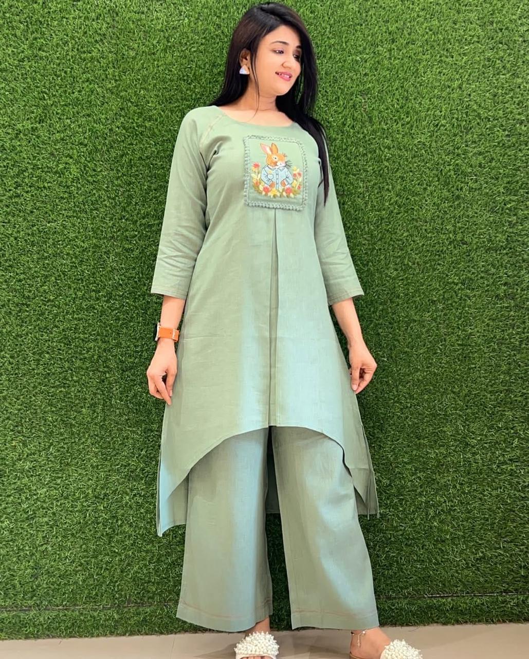 

Women Designer Kurta Pant Cord Set Indian Pakistani Bollywood Top Tunic Kurti Dress 2XL зелений