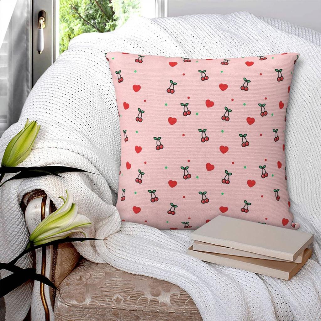 Cherry Heart Design Pattern With Pink Background Square Pillowcase Pillow Cover Cushion Comfort Throw Pillow for Home Bedroom