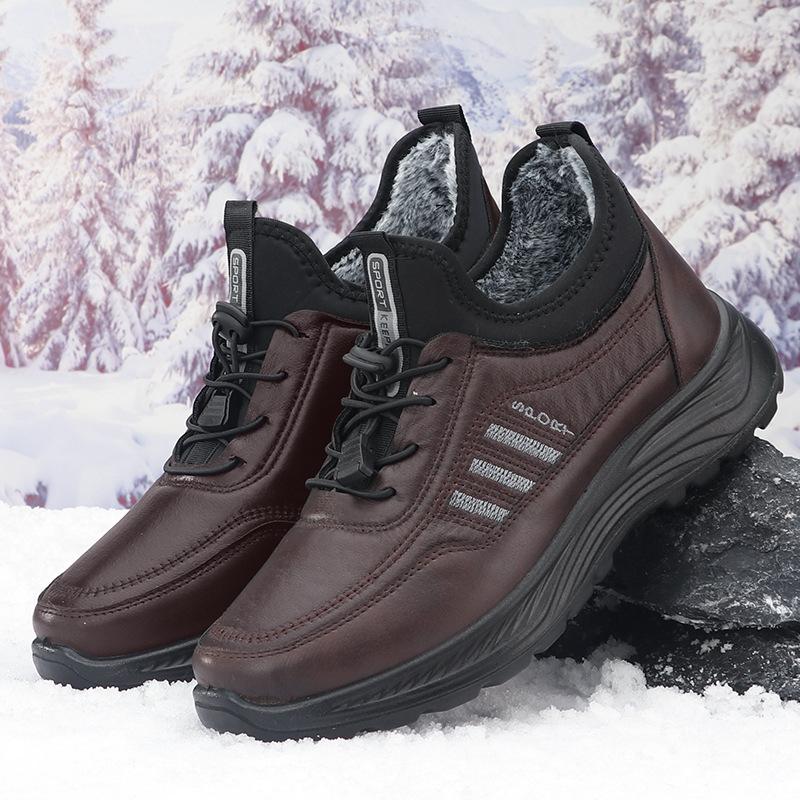 

Winter men s snow sneakers cotton shoes polyurethane large cotton boots thickened warm Northeast waterproof leather snow boots 39