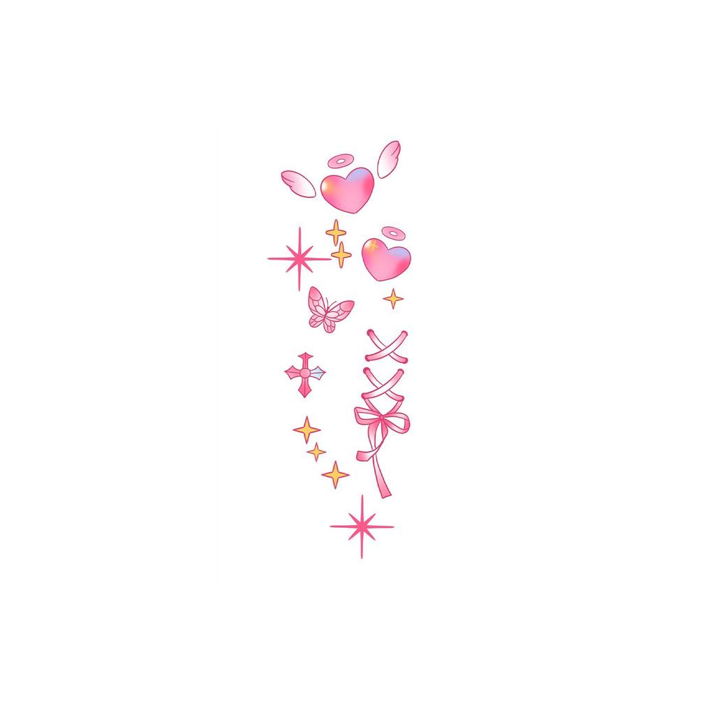 Sweet Cool Pink Love Tattoo Sticker Waterproof Long-Lasting Female Butterfly Star Cross Arm Sticker