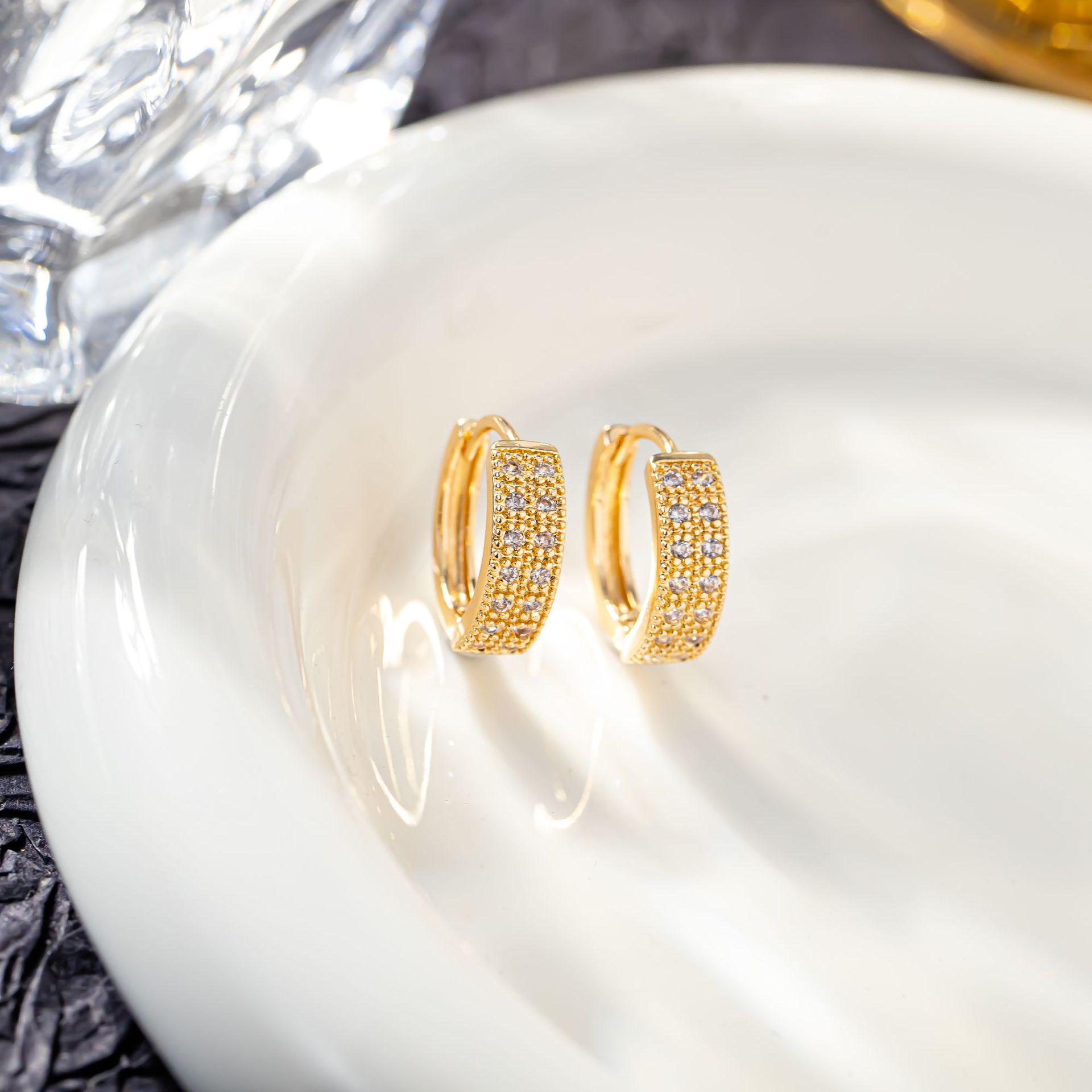 Korean-Style Double Row Rhinestone Hoop Earrings: Trendy, Elegant & Versatile Unisex Ear Jewelry.