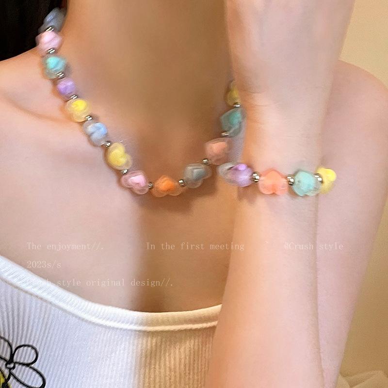 Rainbow color love resin bracelet women's temperament versatile girlfriend student hand rope niche design jewelry