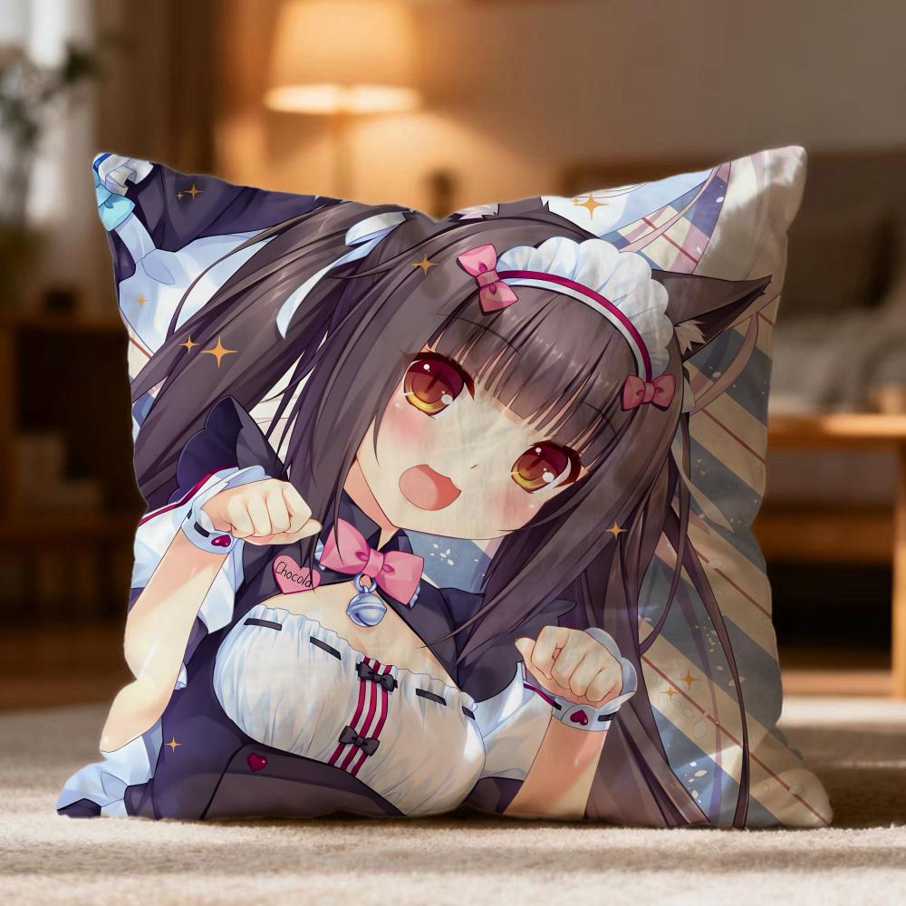 Popular N-NNekopara Cushion Cover Soft Washable Pillow Case Multi-Scene for Couch Bed Travel Office Use