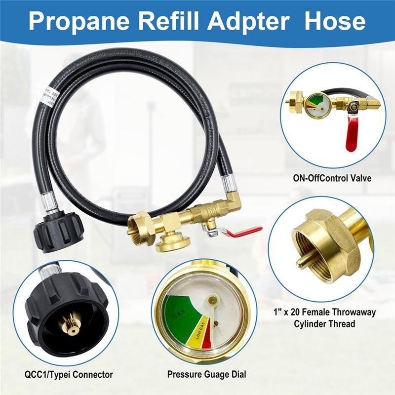 A84X-Propane Tank Adapter For 1 Lb. Tanks,Upgraded Propane Refill Adapter Hose, 4 FT/48 Inch Propane Extension Refill Hose