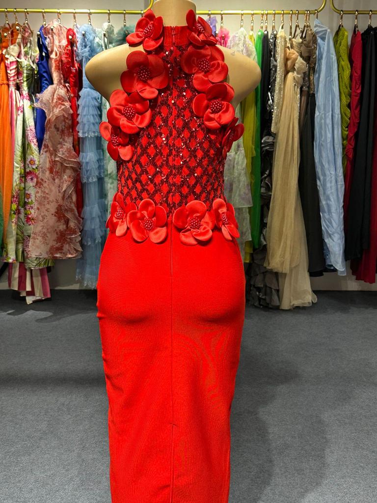 Elegant European and American Evening Gown: Sequined Floral High-End Sleeveless Long Bandage Dress