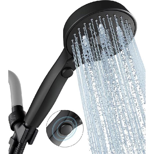 12 Functions Shower Head with handheld, Hand held Shower with ON/OFF Pause Switch, High Pressure Shower Head Set with Hose Adjustable Bracket Rubber A - Matte Black