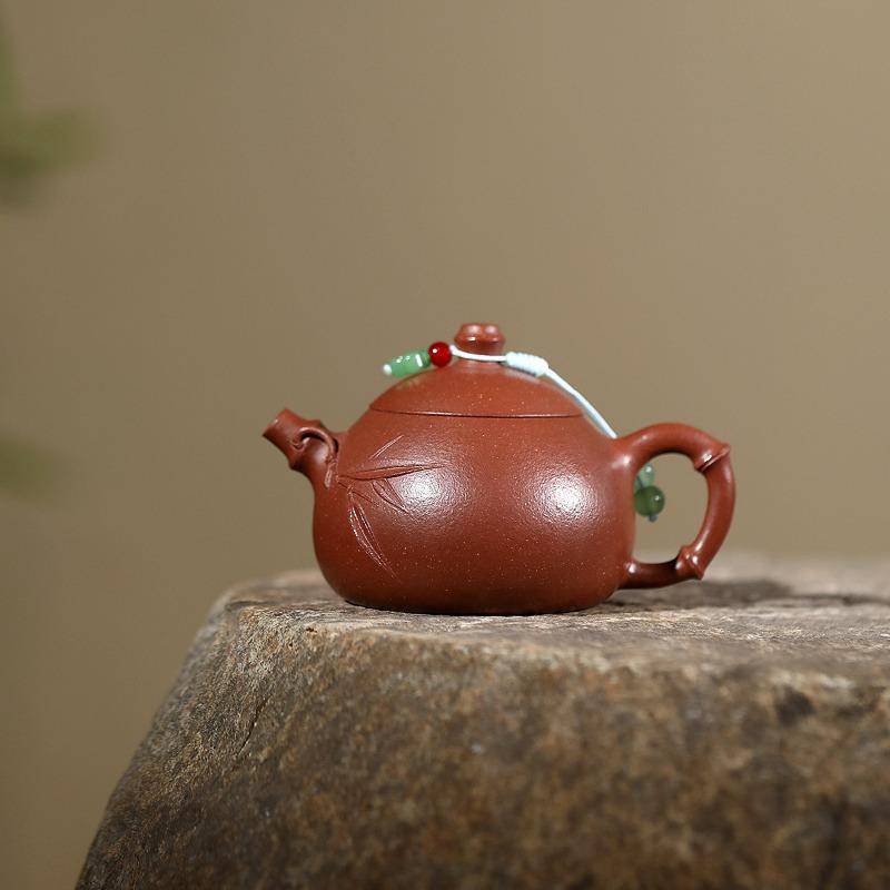 

140ml Handmade Yixing Purple Clay Teapot Handmade Bamboo Joint Wen Dan Pot Raw Ore Downhill Mud Kettle Chinese Zisha Teaset Gift