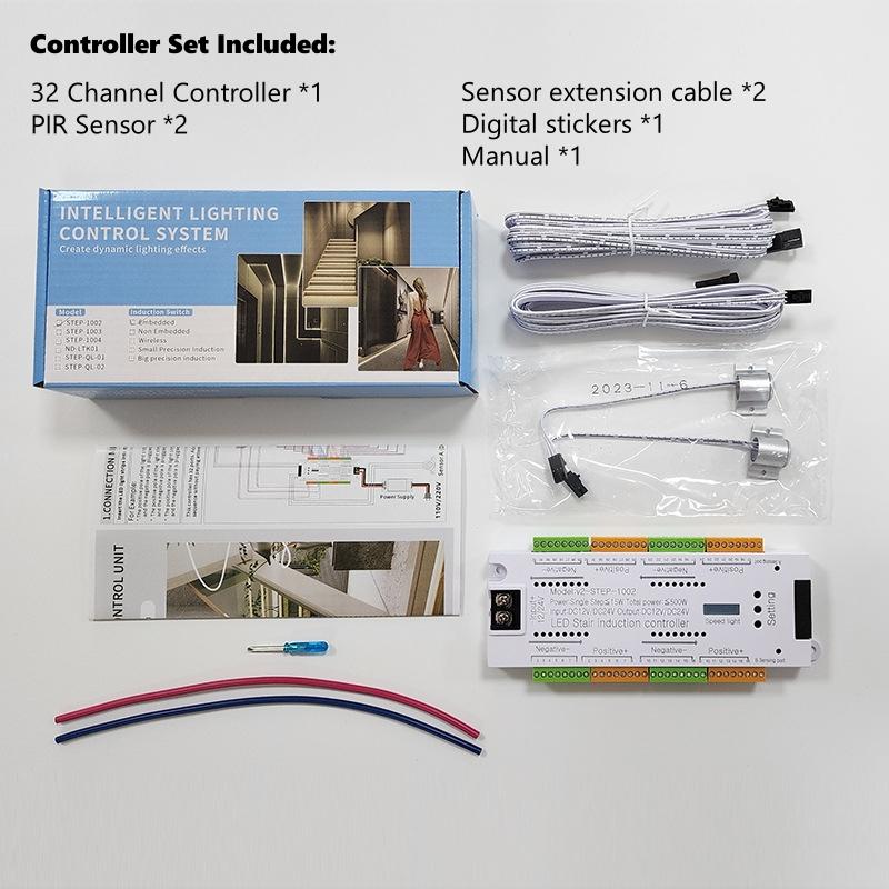 Controller de bandă LED pentru scară cu 32 de canale DC24V PIR Senzor dublu de mișcare care se aprinde treptat Accesorii pentru bricolaj.