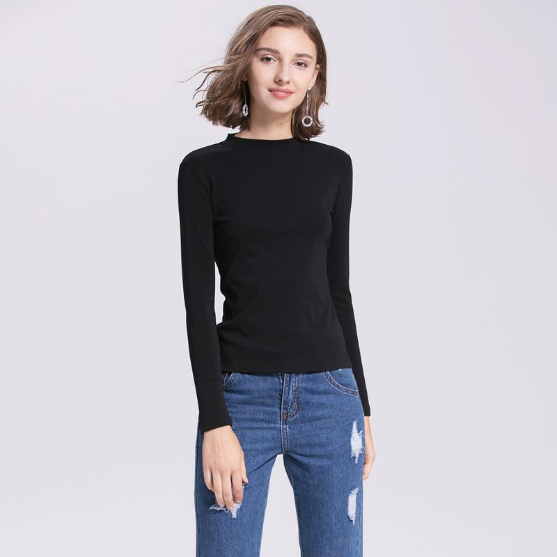 Celebrity Style 2025 Spring and Autumn Fashion Simple All-Match Long Sleeves T-shirt Female Pure Cotton Silm Slim Looking Bottoming Shirt New Arrival