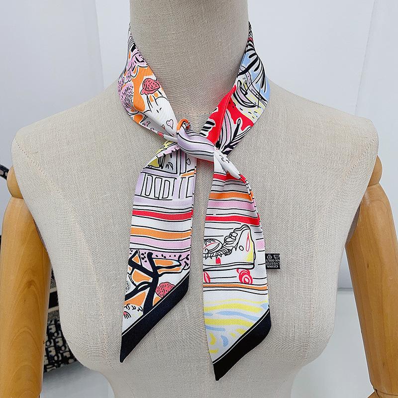 23 spring and summer new decorative tied silk scarf Hawaiian wind hair band, fresh color scheme simulation silk twill