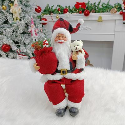 Santa Claus Figurine Sitting Posture Christmas Decoration Party Scene Decoration Gift Plastic Fabric Material