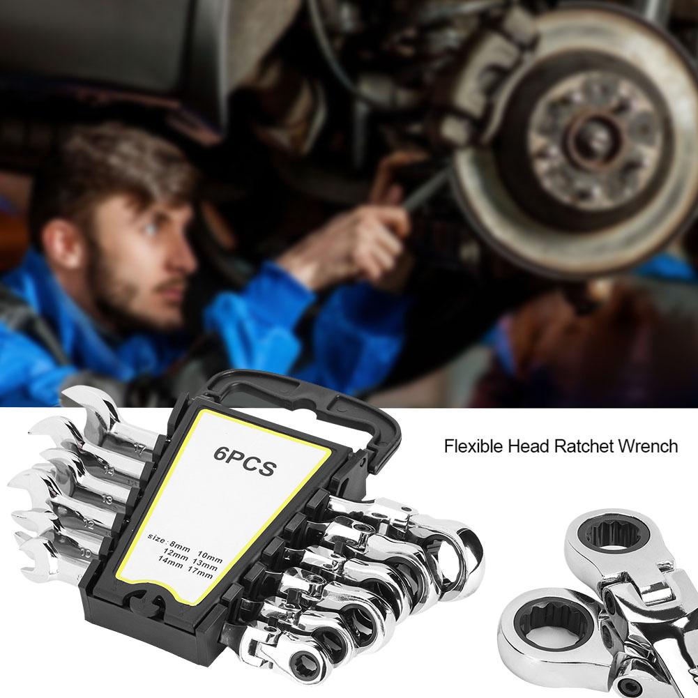 6Pcs Flexible Head Multi functional Ratchet Conination Spanner Wrench 8 17mm Repair Tools Set