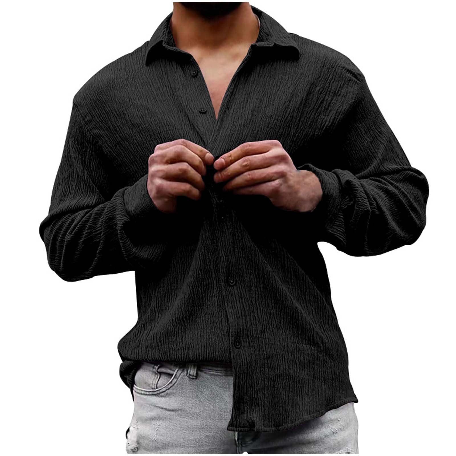 

Мужская свободная рубашка большого размера с однотонным принтом Zou Zou Cloth Lapel Long Sleeve Casual Shirt XXL чёрный