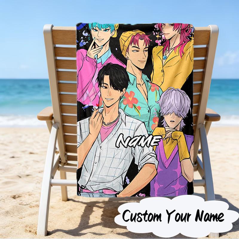 Custom Name KPop Cartoon Microfiber Beach Towel Super Soft & Absorbent for Bath, Beach, Travel  Bath Time Accessory, Fan Gifts