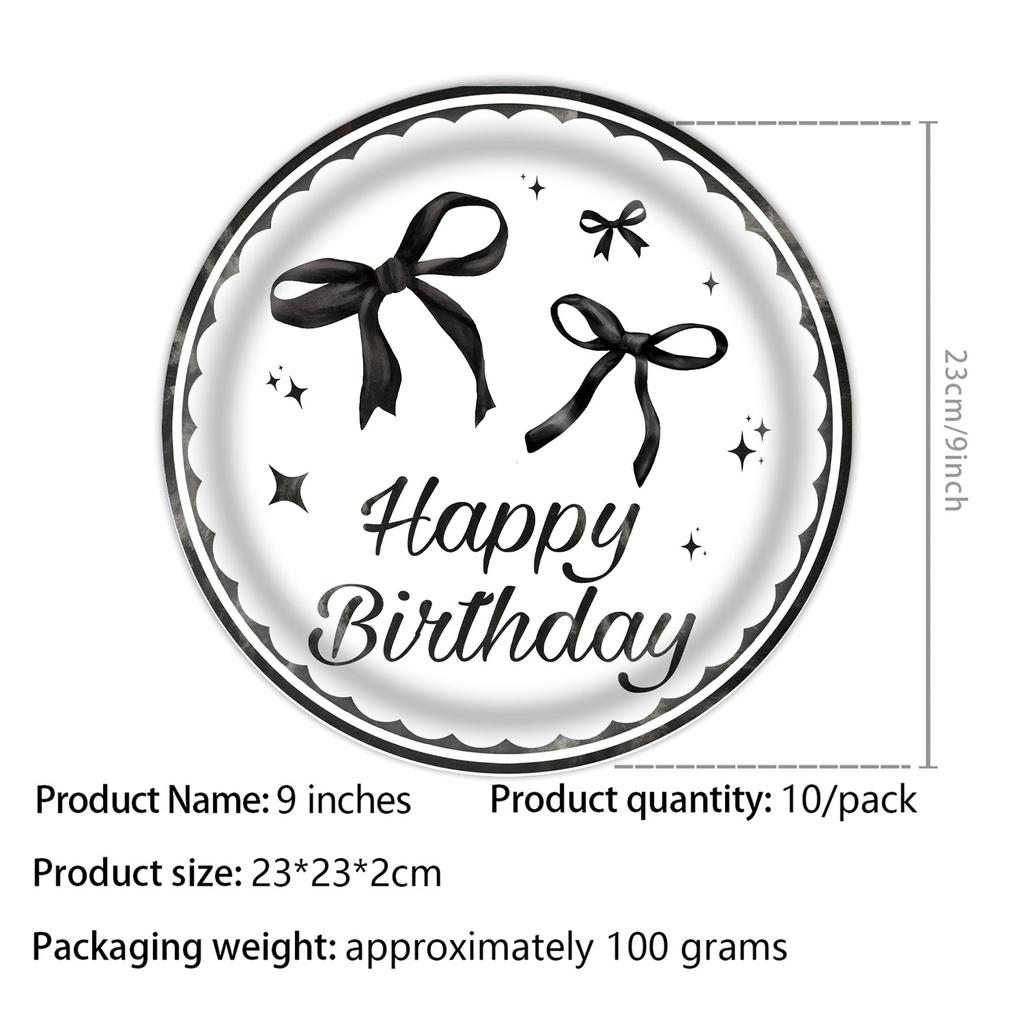 Black Bowknot Paper Plates Disposable Tableware Birthday Party Supplies Decorative Dinner Plates Napkins Baby Shower Party Decor