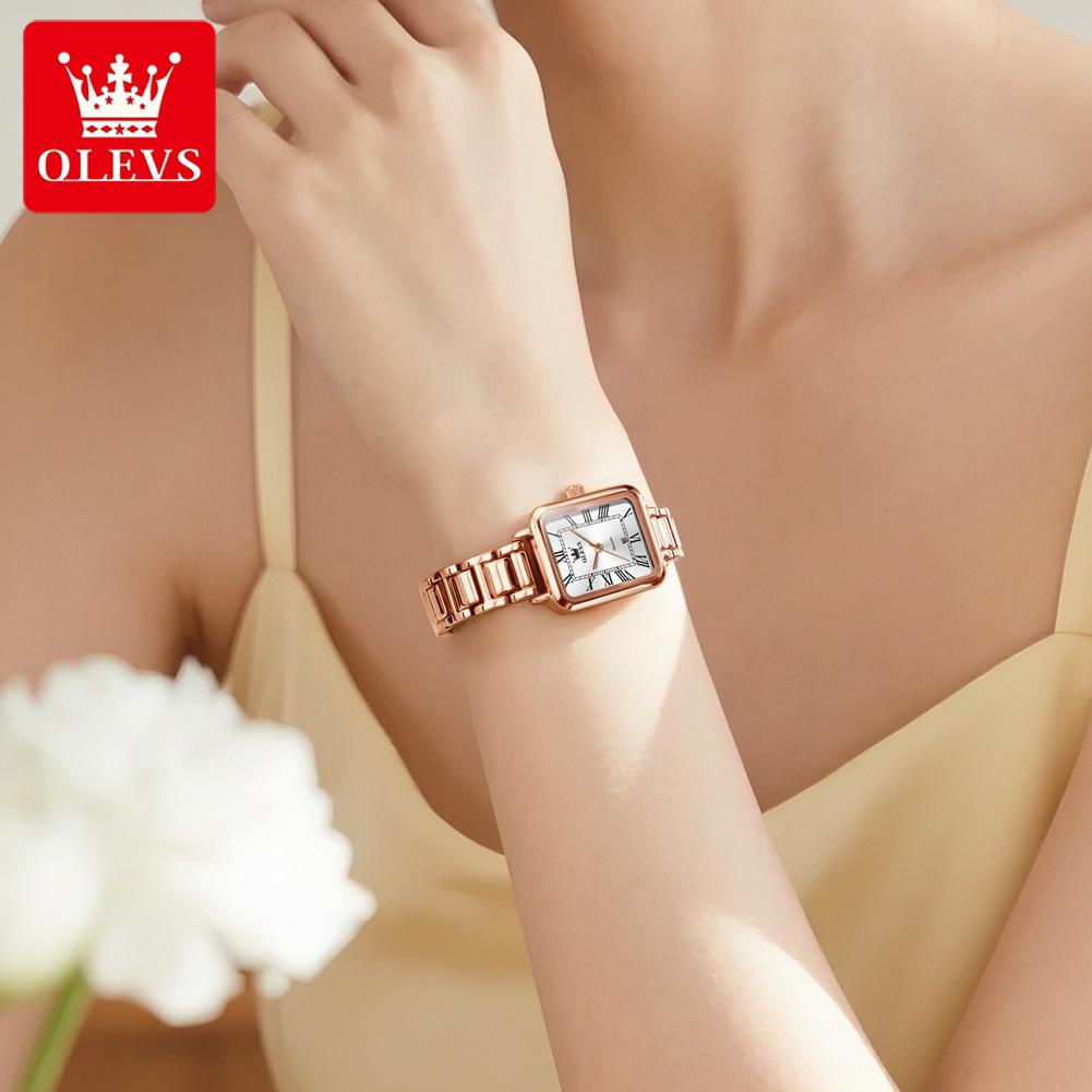OLEVS Watches Womens New Square Quartz Watch Waterproof Luminous Date Ladies Watches Original Fashion Elegant Gifts