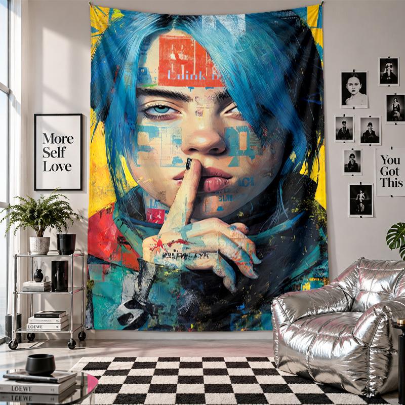 Wall TapestryBillie Eilish Art Hanging Cloth Decorative Background Cover for Room Decoration