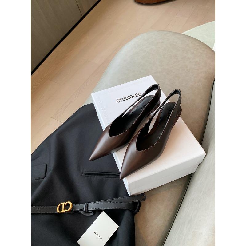 ~ Temperament Sister Elegant Pointed Versatile Light Mouth Tire Cowhide Empty Shoes