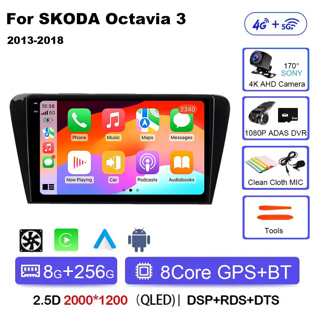 Android 14 Car Multimedia Player For Skoda Octavia 3 2014 2015 2016 2017 2018 2019 Qualcomm Radio Carplay Android Auto 4G+Wifi