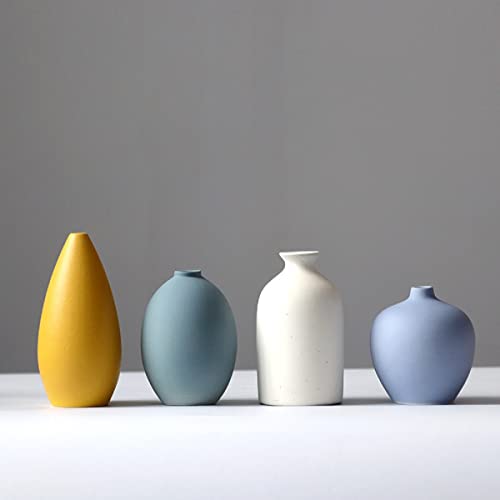 AIVAR Ceramic Single Flower Vase, Stylish Ceramic Flower Vase, Set of 4, Japanese and Western Style, Mini Vases, Suitable for Aquatic Plants, Ikebana,