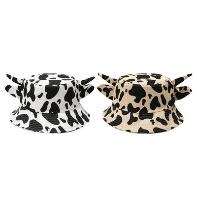 Outdoor-Fischerhut mit Hörnern & Ohren Niedlicher Kuhmuster-Eimerhut Strand für Sonnenschutzkappe für Outdoor-Reisekleidung Zubehör