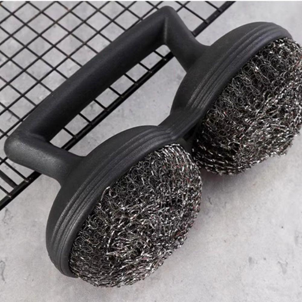 2 IN 1 Steel Wool Scrubber Stainless Steel Wire Bristle Metal Scrubbing Sponge  BBQ Grill