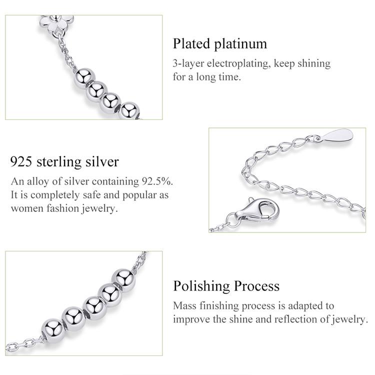 BAMOER Daisy Flower Chain Bracelet Genuine 925 Sterling Silver Beads Link Bracelets