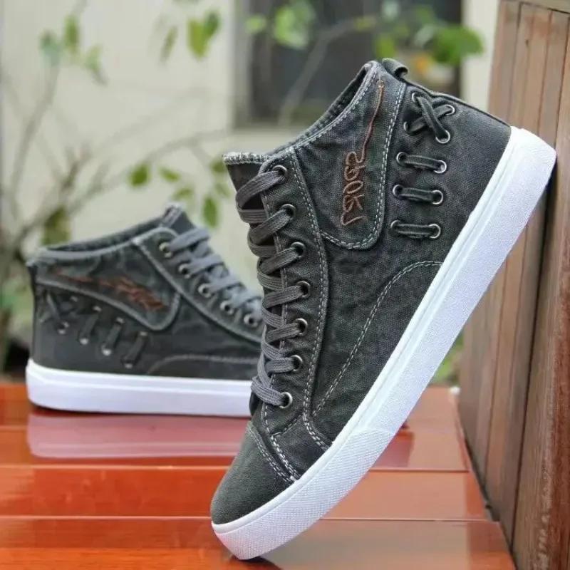 Canvas Shoes Men's 2024 New Spring and Autumn Fashion High Top Casual Sports Shoes Breathable and Versatile Denim Board Shoes