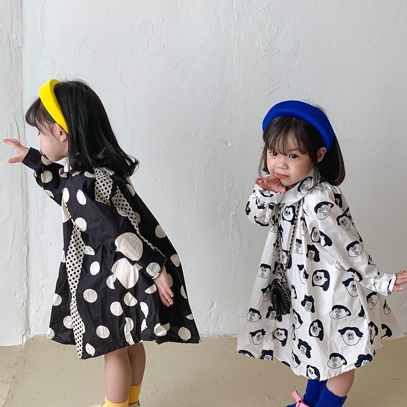 2026 Spring Korean Style Girls' Polka Dot Cotton Dress – Stylish, Loose Children's Clothing