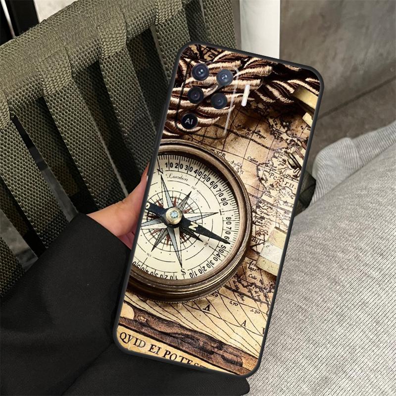 

World Map Compass Nautical Case For Oppo A58 A18 A38 A78 A98 A17 A77 A80 A40 A60 A16 A76 A96 A74 A94 A54 A15 A57S Cover OPPO A77 5G