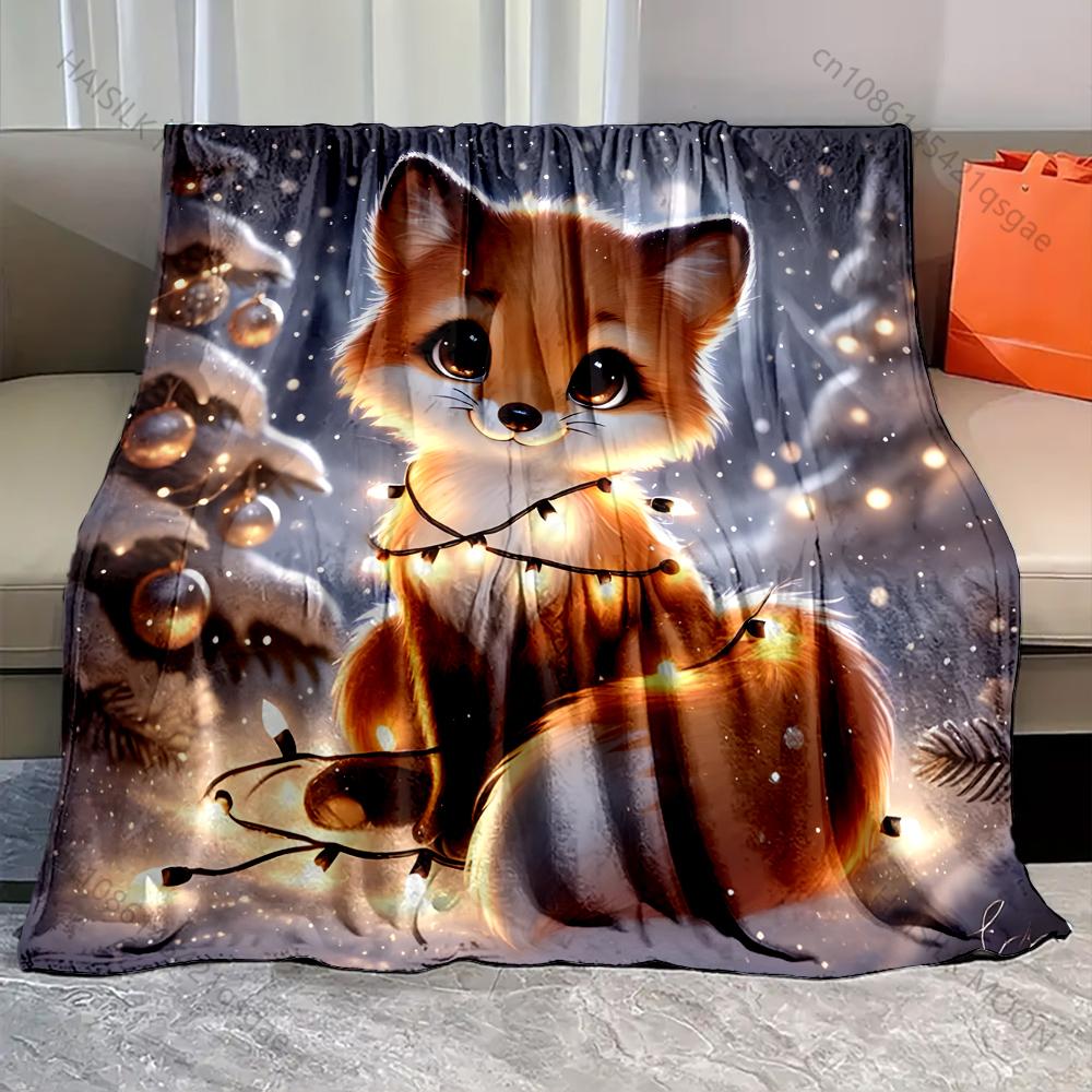 

Cute Fox with Christmas Lights Pattern Blanket Flannel Material Soft Warm for All Seasons,For Home Outdoor Camping Picnics RV 75x90cm