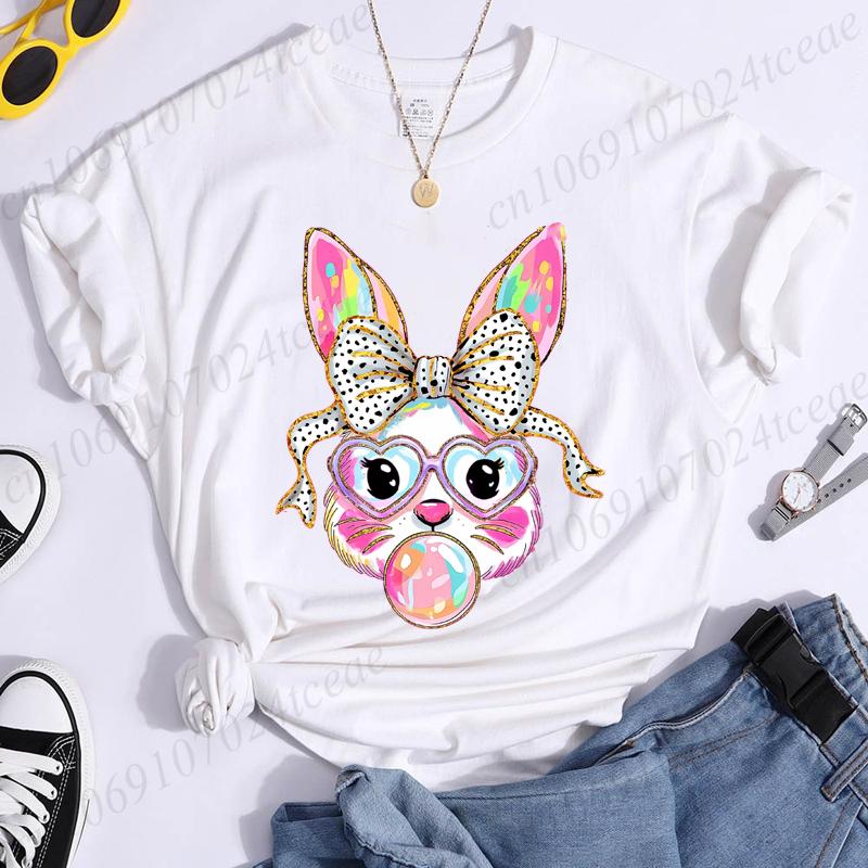 Coquette Bunny Print Women T-shirt Tshirt Summer Bunny Graphic Fashion Female T Shirts Woman Clothing Rabbit Cartoon Clothes
