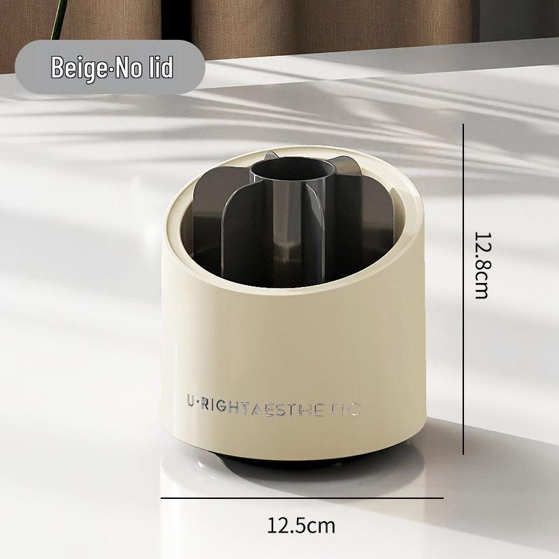 Rotatable Makeup Brush & Pencil Holder with Lid - Dustproof Desktop Organizer for Lipsticks & Eyebrow Pencils