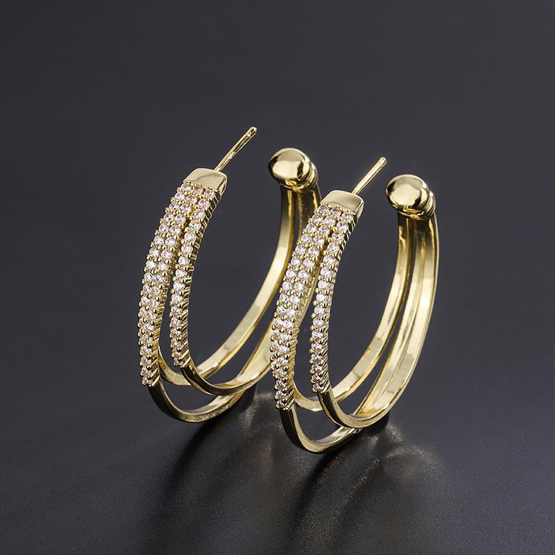 Big earrings European and American big circle full of diamonds earrings female Internet celebrities exaggerated geometric earrings versatile