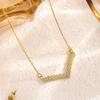 Women's Zircon Titanium Necklace: Large V, Shiny Letter Clavicle Chain – High-End Fashion Jewelry for Instagram.