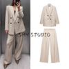Spring New Women's Clothing Double Breasted Suit Outwear 2129727 Pleated High Waist Wide Leg Pants 2125727
