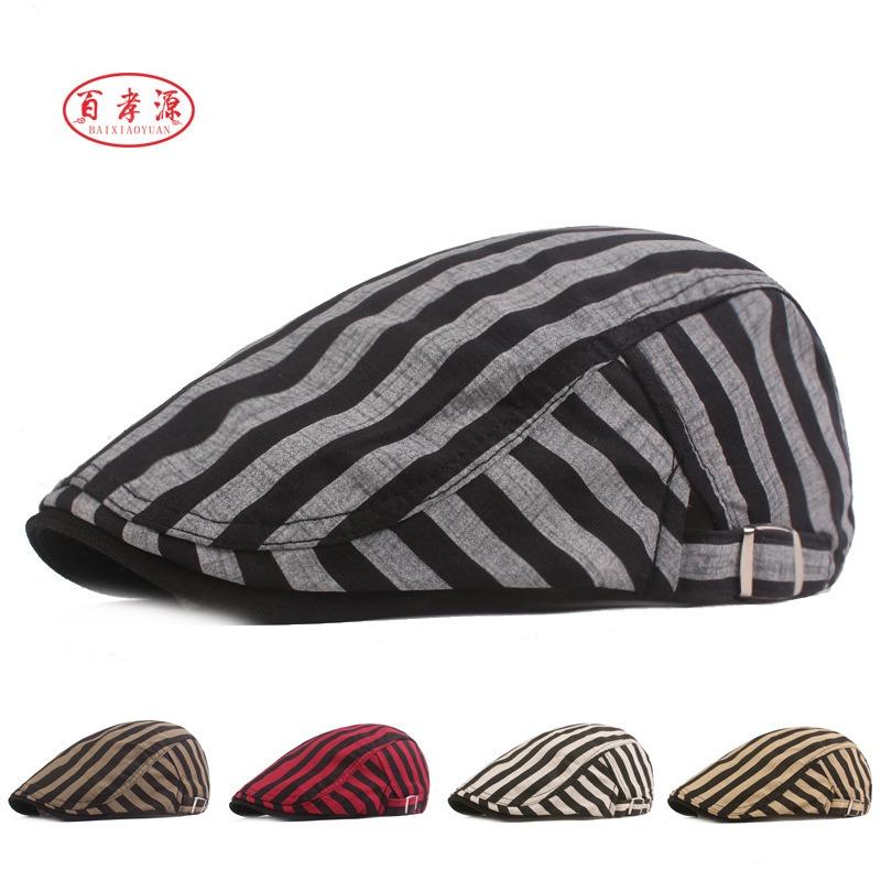 Striped beret, literary blue cap, men's and women's forward hats, thin retro visor, hat