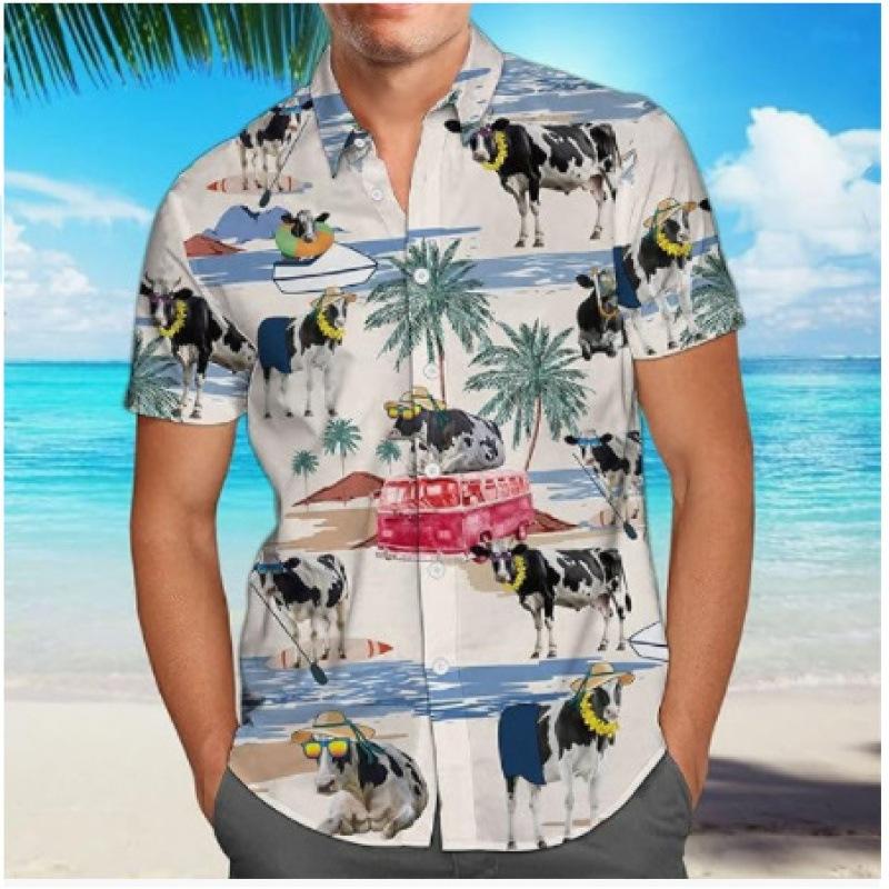 A new large-size men's fashion digital printing short-sleeved shirt in summer from the source manufacturer