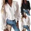 Women  V-neck Butterfly Sleeve Wavy Edge Shirt Blouse