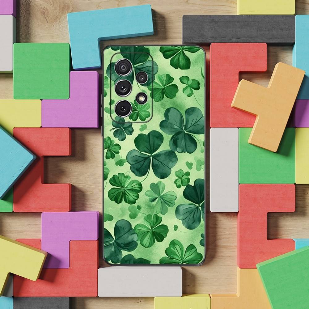 

Four Leaf Clover Lucky Phone Case For Samsung S25,S24,S23,S22,S21,S20,S10,Ultra,Plus,Lite,FE,Soft Silicone Black Cover SamsungS25PLUS