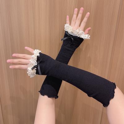 Sonnenschutz Spitze Schleife Warm Rüschen Armstulpen Für Damen Süße Manschette Ellbogen Fingerlos Lange Ärmel Kostümzubehör