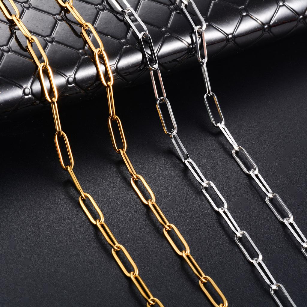 4mm Wide Dainty Stainless Steel Neck Chain Paperclip Necklace for Women Men Gold/Silver Choker Metal Jewelry Collar Gift