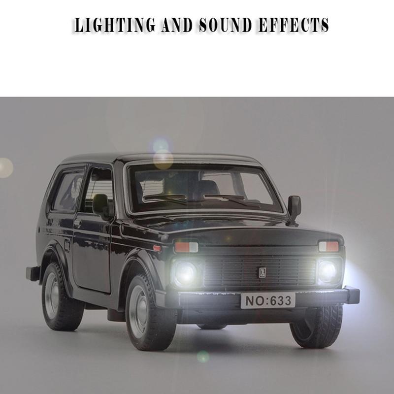 1/32 Scale Lada NIVA Jeeps Diecast Car Model Toy, Pull Back Toy Vehicle with Sound and Light for Kids Toddler Boys Girls Gift Collection
