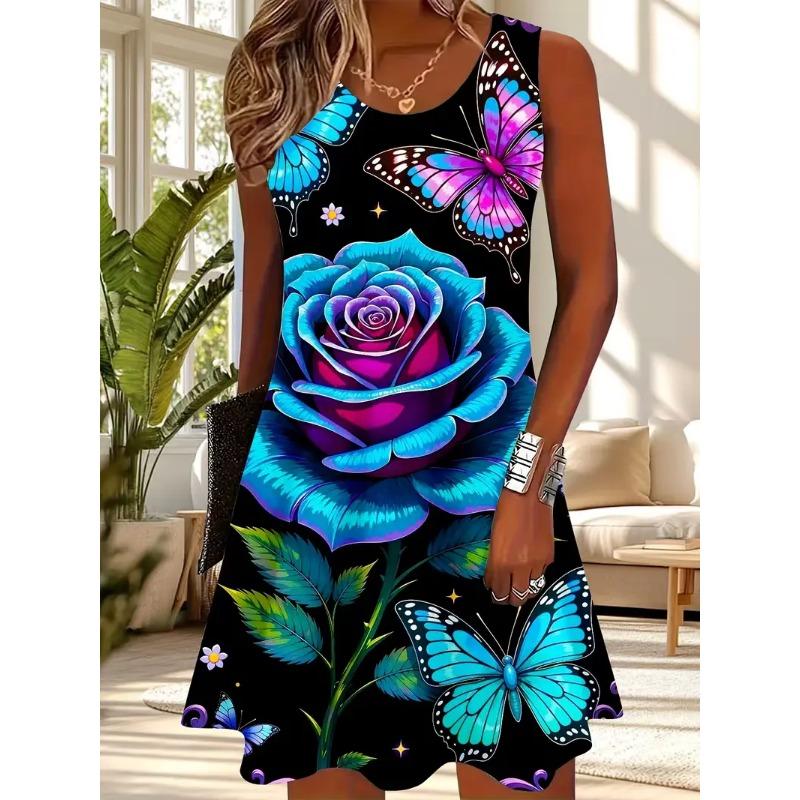 Ärmelloses bedrucktes Sommerkleid ohne Taschen