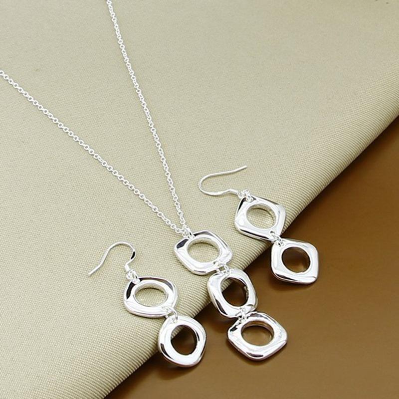 Jewelry Square Circle Necklace Earrings Set T131