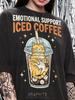 Emotional Support Iced Coffee Cat Comfort Colors® Tshirt, Funny Coffee Lover Retro Faded Tees, Cute Animal Y2K Streetwear,