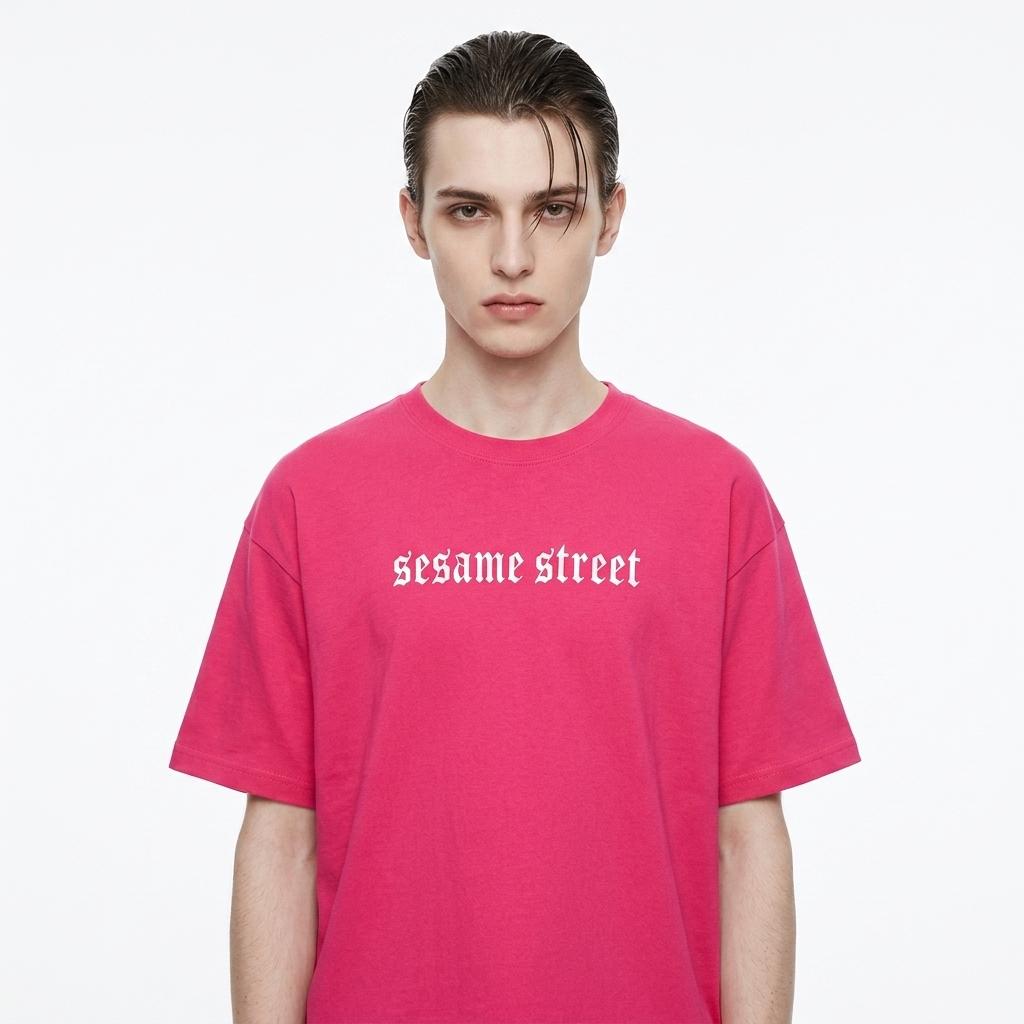 Crazy Sesame Street Summer Print Collection Unisex Loose Fit Short Sleeve Tee m розовый