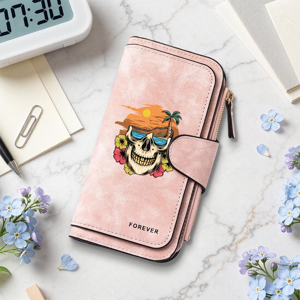 Gothic Skull Pattern Multi Slot Long Fashion Wallet Cool Durable Casual Daily Use Purse