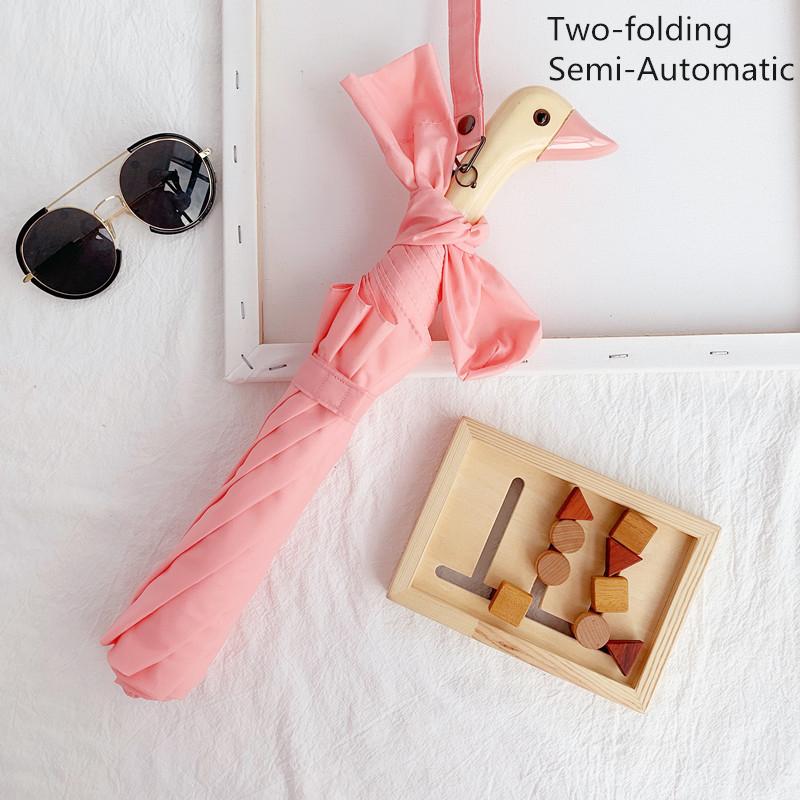 

Милый зонт с деревянной ручкой в виде утки, складной, автоматический, с защитой от УФ-лучей, ветрозащитный, с черным покрытием, женский, портативный, солнцезащитный зонт, Академия зонтов metal-fiber composite&8K